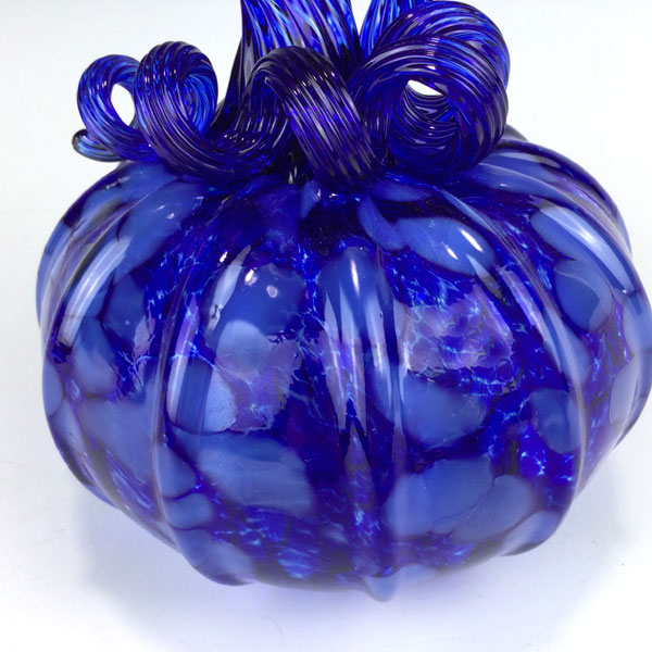Cobalt Polka Dot Pumpkin with Blue Stem - Image 3